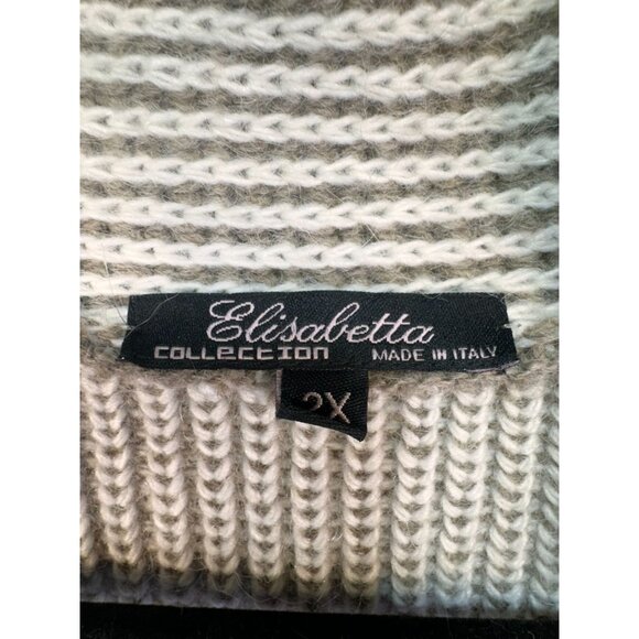 Elisabetta Collection Womens Cardigan Sweater 2X Beige Striped Made In Italy - Picture 2 of 13